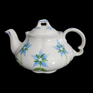 Ellgreave England Genuine Ironstone Teapot Blue Floral Pattern Vintage